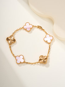 Van Cleef & Arpels Różowa Matka Perły Kwiat Bransoletka-3565  