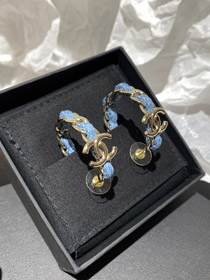 Chanel Light Gold Denim niebieski obręcz kolczyki-3595  