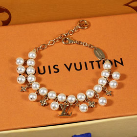 Louis Vuitton LV złoto metalu drobny łańcuch perła list kwiat wisiak bransoletka-3655  