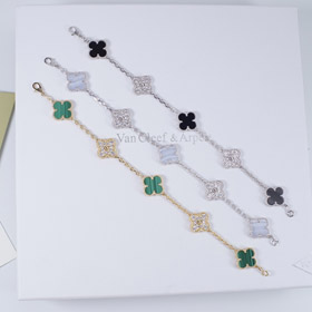 Van Cleef & Arpels wkładki diament malachit zielony kwiat biały i czarny pięć kwiat bransoletka-3699  