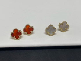 Van Cleef & Arpels czerwony i biały cztery liście Clover kolczyki-3700