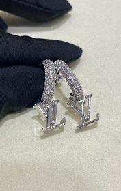 Louis Vuitton LV srebrny list mały zawiesnik pełne kolczyki diamentowe-3723  