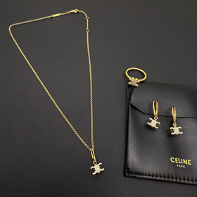 Celine Gold Arc de Triomphe Pełny Diament Logo Naszyjnik Kolczyki-3736