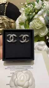 Chanel Biała Emaila Podwójne C Srebrne Kolczyki-3743  