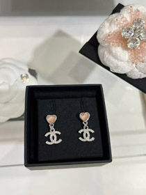 Chanel różowy małe serce srebro pełny diament podwójne kolczyki C-3747