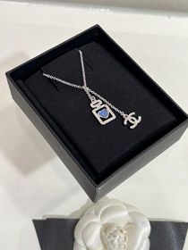 Chanel niebieski serce srebro pełny diament podwójny C perfum butelka naszyjnik-3750