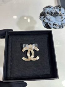 Chanel przezroczysty akrylowy łuk złoto podwójne C broszka-3751