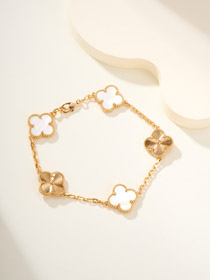 Van Cleef & Arpels Biała Matka Perły złoto pięć kwiatów cztery liście Clover Bransoletka-3758  