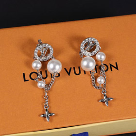 Louis Vuitton LV srebrny list diamentowy perła klatka kolczyki-3865  