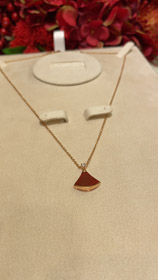 Bulgari mały wentylator diament czerwony agat różowe złoto naszyjnik-3894  