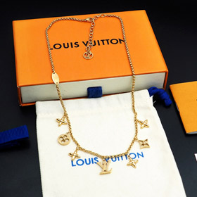 Louis Vuitton LV regulowane litery i kwiatowy złoty naszyjnik-4073  