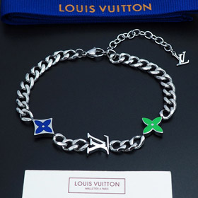 Louis Vuitton LV łańcuch metalowy niebiesko-zielona bransoletka emailowa-4053  
