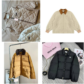 Miu Miu nowy diamentowy wzór logo plaster haftowany kołnierz kurtka-4872  