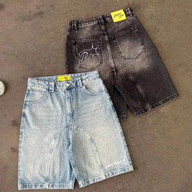 Chronić haftowane luźne Harajuku umyte denim szorty-4926  