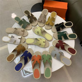 HERMES Antigua zamsz okrągłe palce Slip-On Sandały-5137  