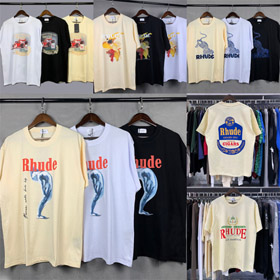 Rhude luźne dopasowanie drukowane szyi załogi krótki rękaw bawełna T-shirt-5222  