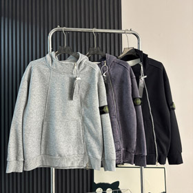 Koszulka w stylu klasycznym Stone Island z kapturem i zamknięciem zamku-5264  