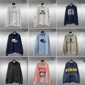 Balenciaga high-end drukowany luźno-dopasowany czysta bawełna bluza z kapturem-5336  