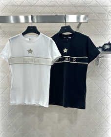 Dior nowa okrągła szyja krótki rękaw casual i wszechstronna koszulka-5375  