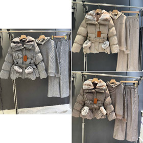 Loro Piana nowy czteroczęściowy garnitur z kołnierzem futrowym i pasem w talii-5382  