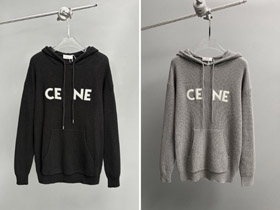 Celine logo patch wełna z kapuchonem dzianinowy sweter-5448  