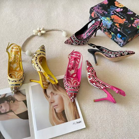 Dolce & Gabbana DG nowe haftowane buty na wysokim obcasie z ostrymi palcami-5729  