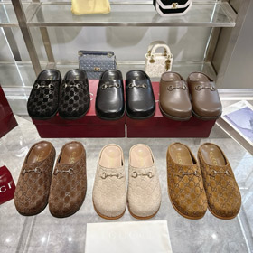 Gucci nowe okrągłe palce klamry konnej płaskie muły-5749  