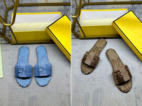 Fendi haftowane dżinsowe płaskie sandały slajdowe-5760  