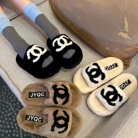 Chanel zamsz haftowane litery antypoślizgowe i antyzużycie flip flops-2938  